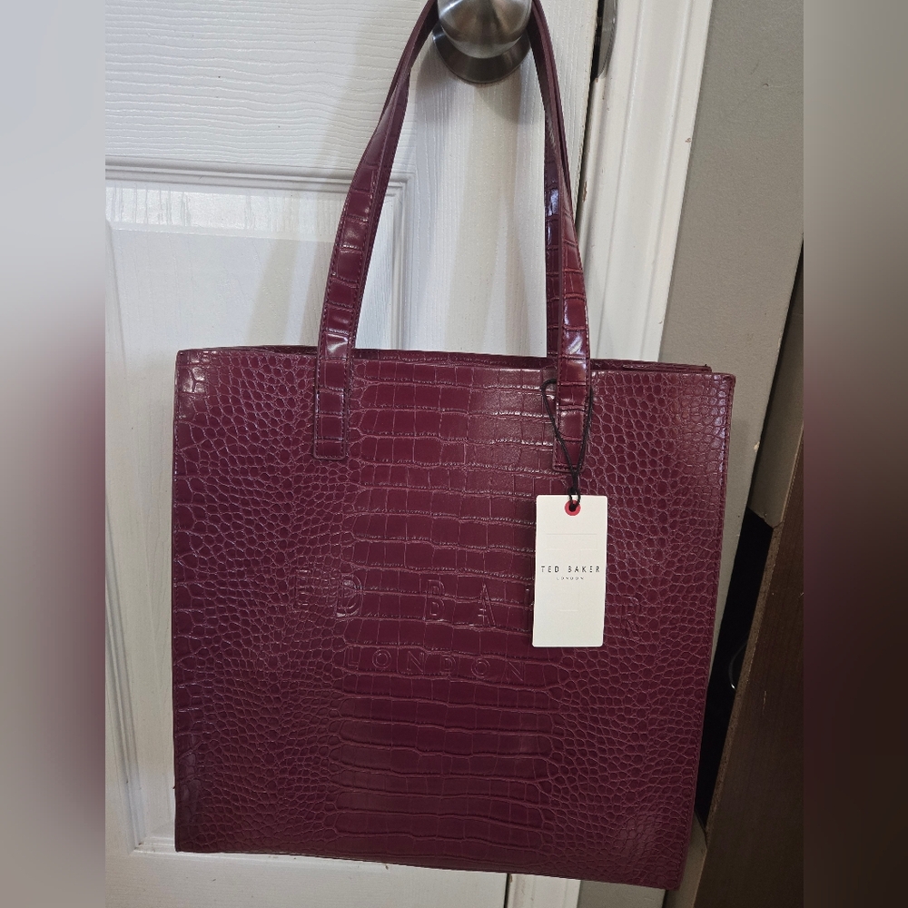 Ted Baker Plum Croc-Embossed Tote